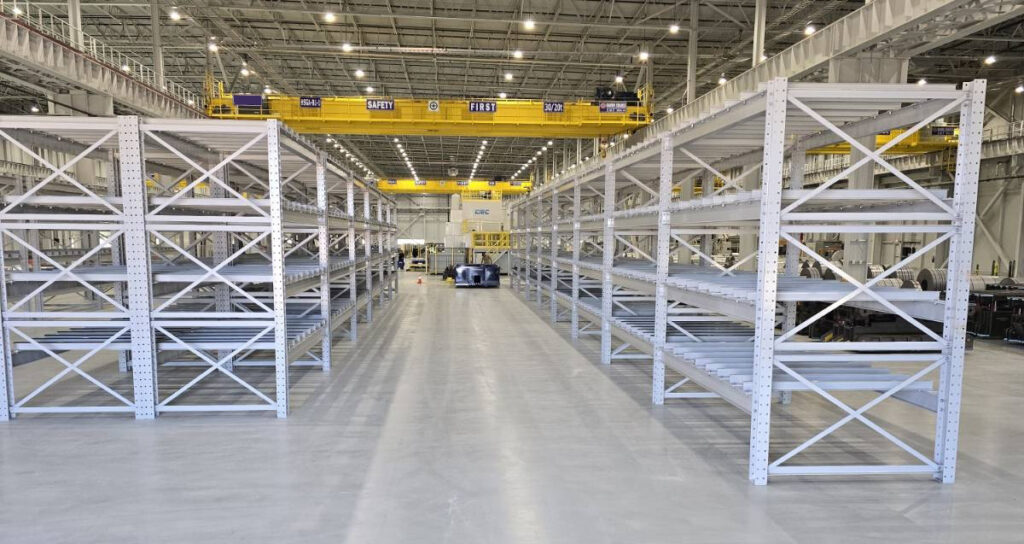 Dexco widespan extra deep racks with forklift entry bars at customer site