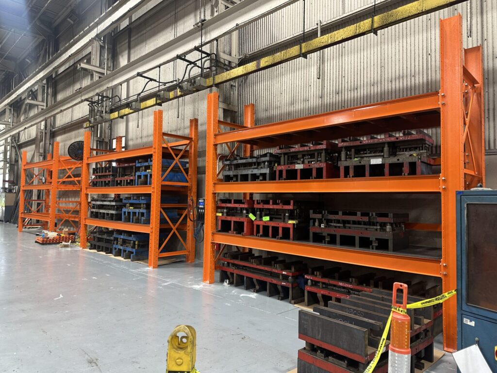 Dexco widespan rack storing stamping dies and tooling