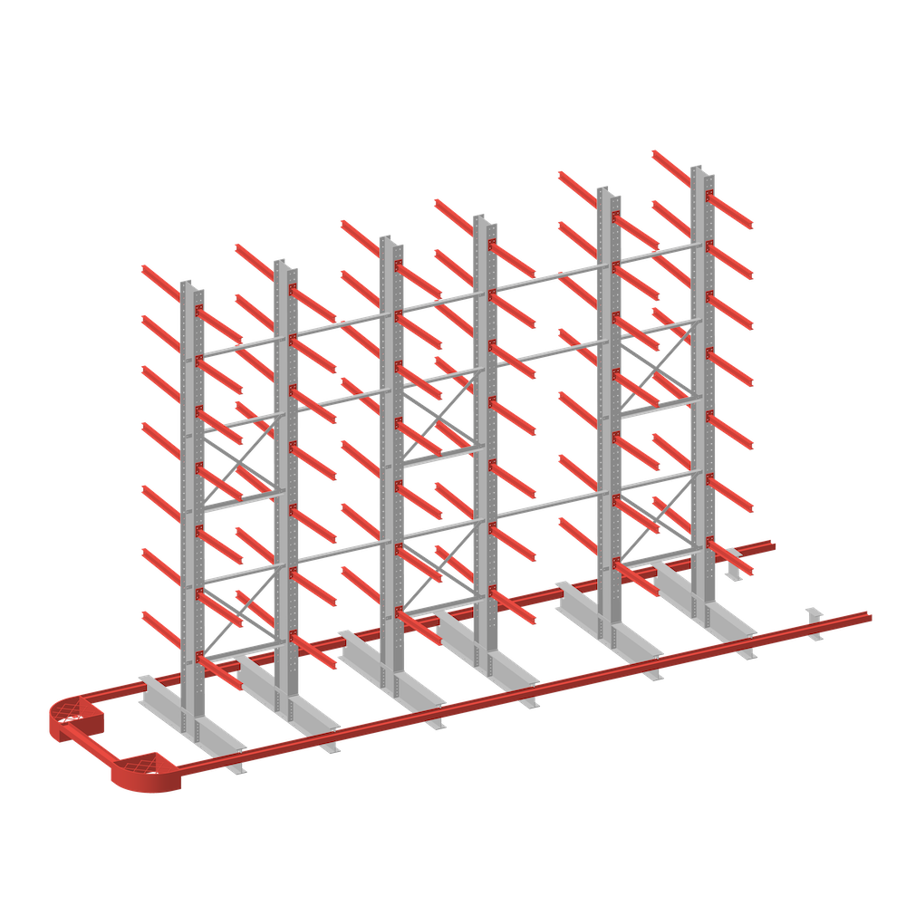 Double Sided Narrow Aisle Cantilever with Guide Rails CAD Drawing