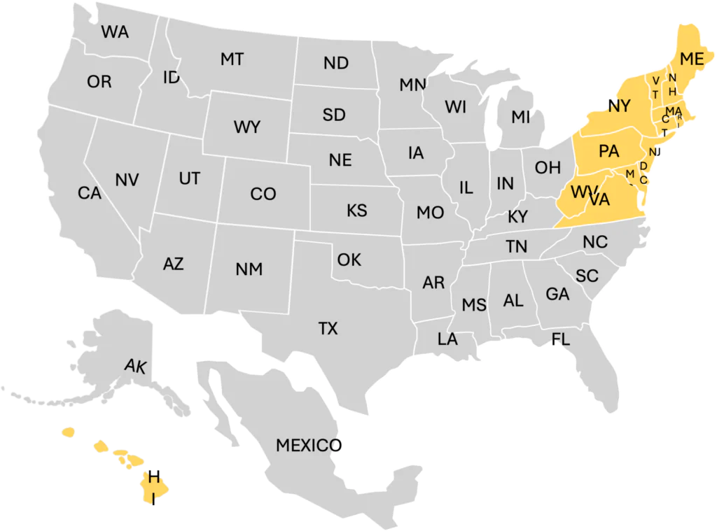 Map of the Northeast Region Coverage